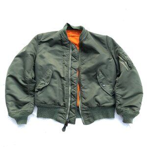 Vintage 60s USAF MA-1 Flyer's Man Intermediate Jacket Size Sm Green Orange USA